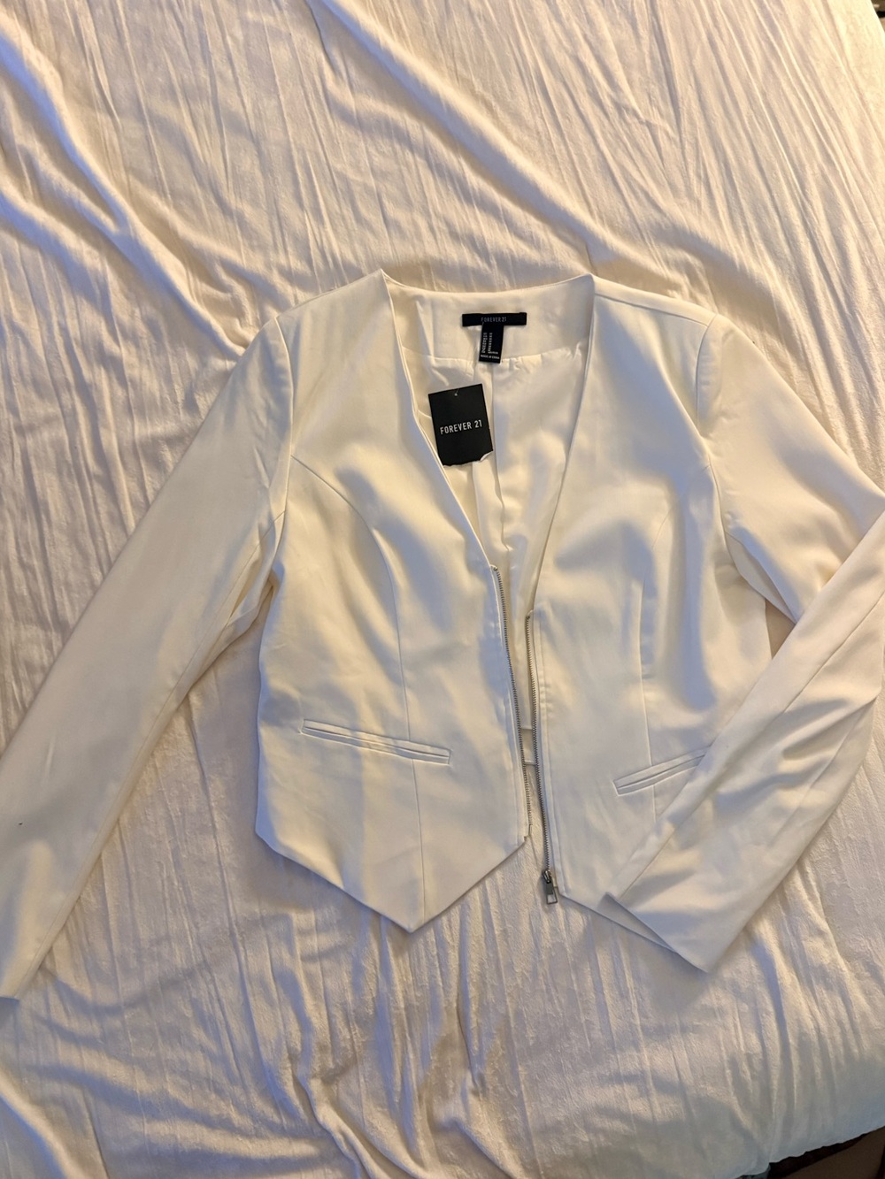 Forever 21 White Women's Zip-Front Tailored Blazer